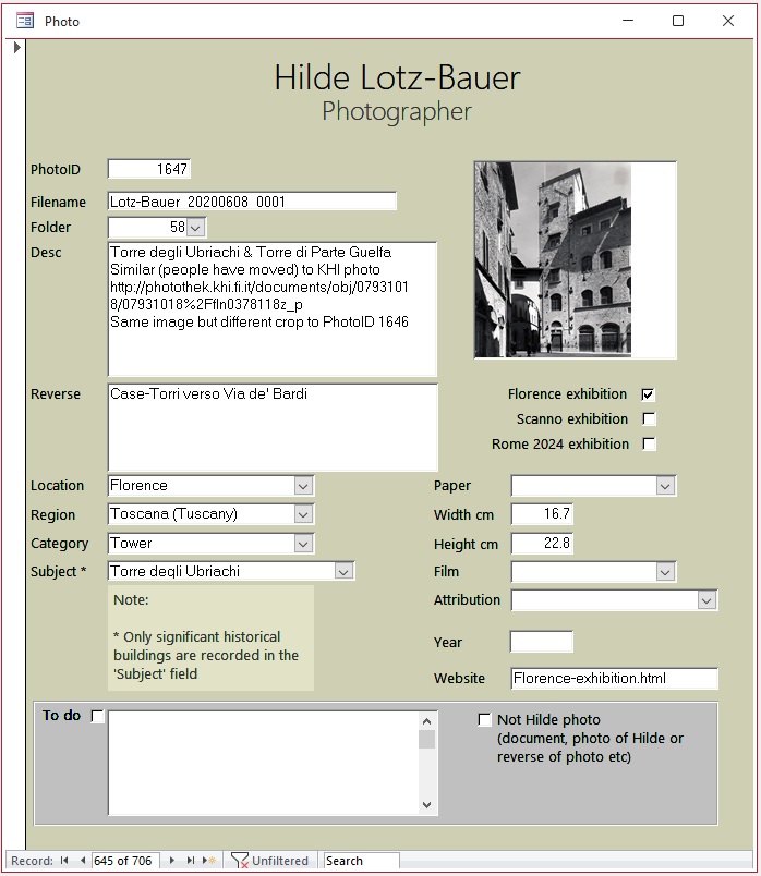 Hilde Lotz-Bauer orre degli Albizi with Torre dei Donati to the left